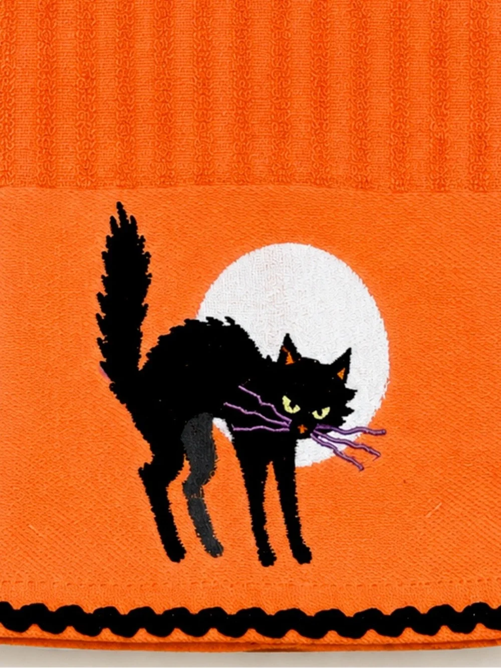 👀  HALLOWEEN KITCHEN TOWELS SET OF 2 SPOOKY WITCH CAT 100% COTTON ORANGE BLACK